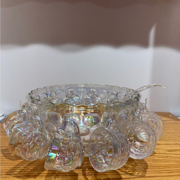 Indiana Glass Other - Indiana Glass Iridescent Punch Bowl Set with Clear Cups